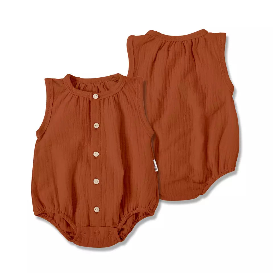 Brick Muslin Linen Bubble Romper