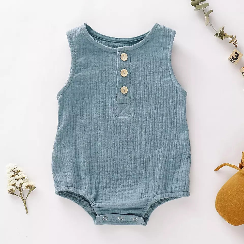 Blue Muslin Linen Romper